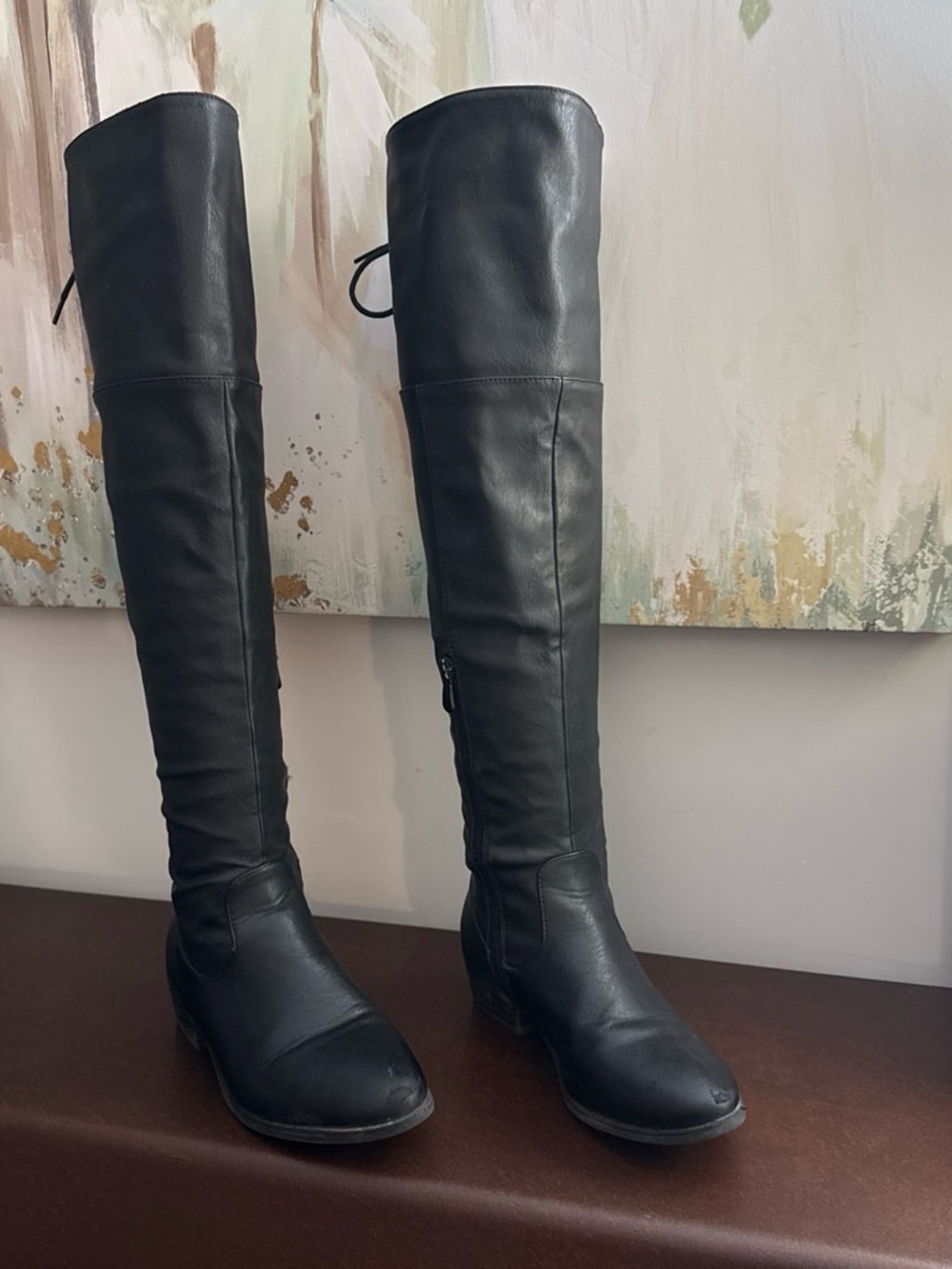 Women's Over-the-Knee Vegan Black Leather Boots